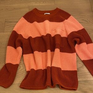 Zara Wool Blend Sweater in Brown and Pink Stripes, XL